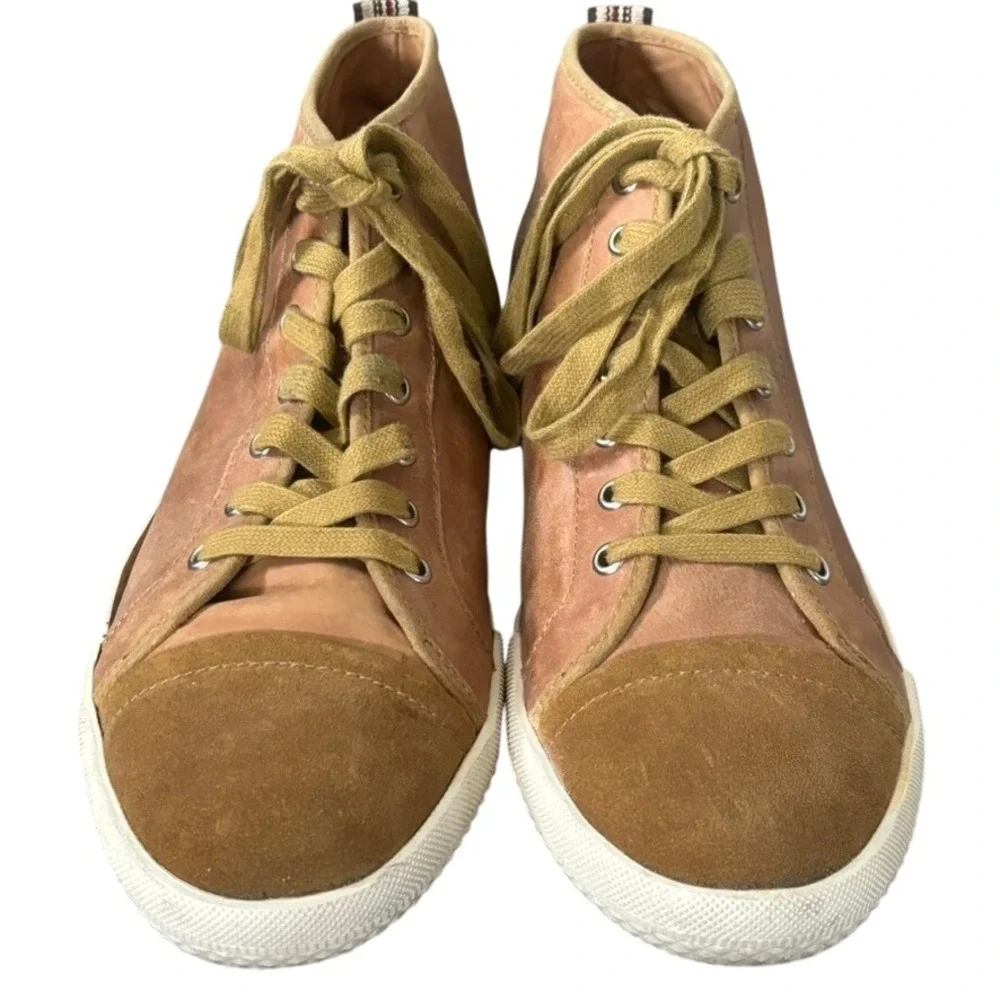 Saks Fifth Avenue‎ High Top Leather Sneakers Sz 9 Brown Two Tone Casual